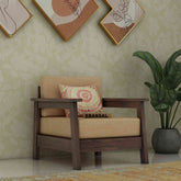 Minimal Solid Sheesham Wood 1 Seater Sofa (Walnut Finish)